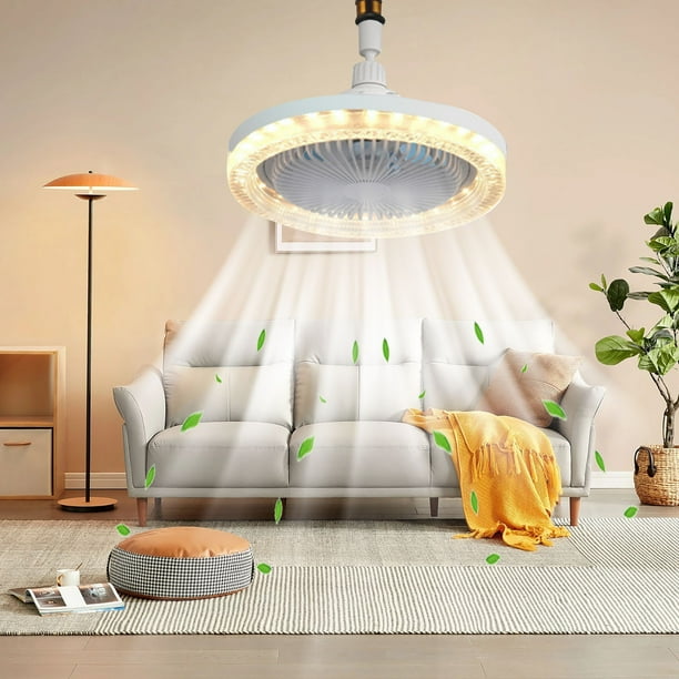 Ventilador, ventilador de techo, ventilador de escritorio, ventilador portátil E27 espirales de cristal ventilador luz lámpara de araña integrado control remoto inteligente luz de cristal hogar dormit