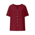 thumbnail image 4 of Odbmxy Plus Size Women's Cardigan Short Sleeve Cotton Linen Women Plus Size Tops Holiday Relaxed Fit Button Plain Cardigans,Red L, 4 of 7