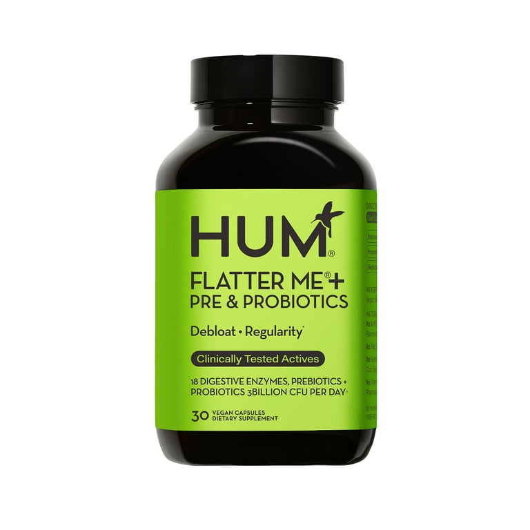 HUM Nutrition Flatter Me® Plus, Digestive Enzyme and Probiotic Supplement  for Bloating Relief and Regularity Support, 30 Capsules