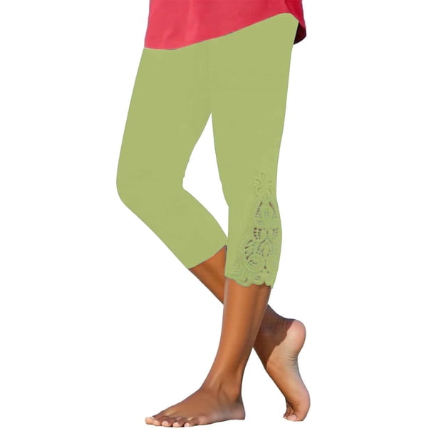 Pantalones pitillo lisos para mujer, leggings con parche de encaje perforado, poliéster y spandex, elegantes y casuales, tallas S-XXL