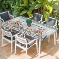 thumbnail image 2 of Spring Botanical Table Cloths for 4 Foot Rectangle Tables, Vintage Black Plaid Brown Wooden Grain Patio Waterproof Elastic Fitted Tablecloths, Washable Rectangular Table Cover for Camping, 2 of 8