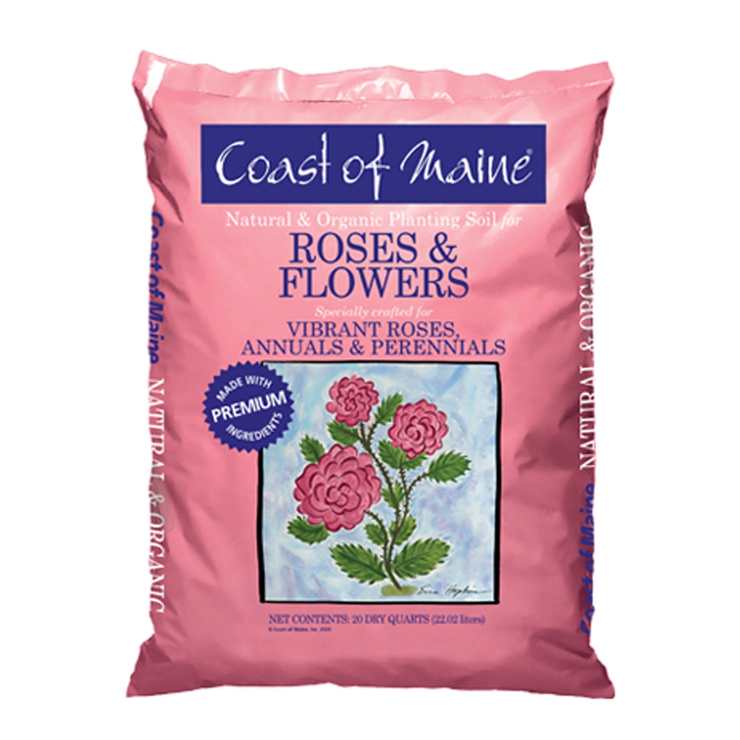 Coast of Maine Organic Potting Soil for Roses and Flowers, 20 Quart Bag (8 Pack)
