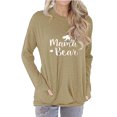 thumbnail image 1 of Camiseta de manga larga para mujer con estampado de letras y cuello redondo, camiseta holgada elástica a la moda con bolsillos laterales, color caqui XL, 1 of 4