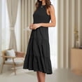 thumbnail image 4 of Vestido largo informal para mujer color sólido cuello redondo estilo elegante traje de vacaciones FLhrweasw Nuevo, 4 of 7