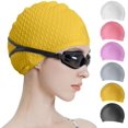 thumbnail image 1 of Gorro de natación de SILICONA cómodo para cabello rizado medio y largo para hombres y mujeres JM, 1 of 4
