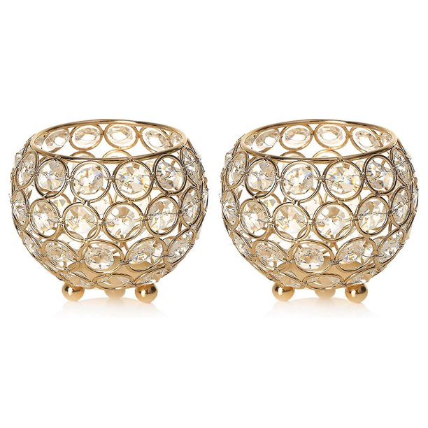 Portavelas de cristal para velas de té / portavelas de 10 cm de diámetro (dorado)