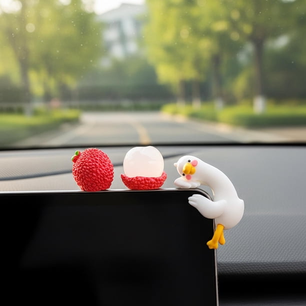3 piezas de adornos de frutas para el salpicadero del coche, adornos para consola central del automóvil, figuras de frutas de resina para sala Lychee