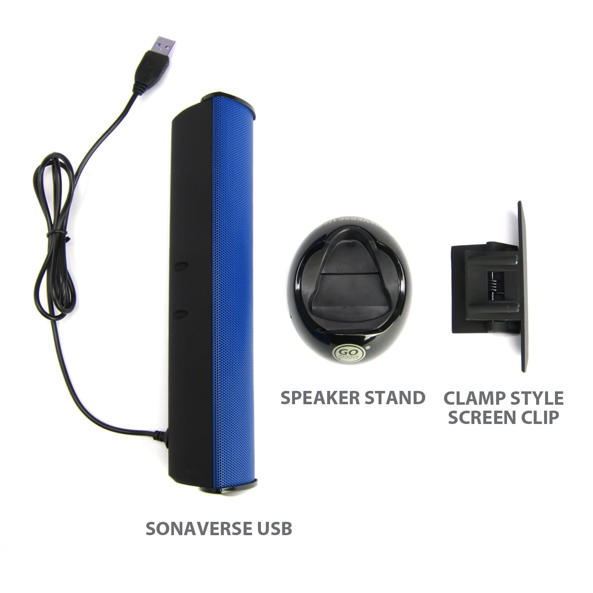 GOgroove SonaVERSE USB Speakers for Laptop Computer - USB Powered Mini Sound Bar with Clip-On Portable External Speaker Design for Monitor, One Cable for Digital Audio Input and Power (Blue)