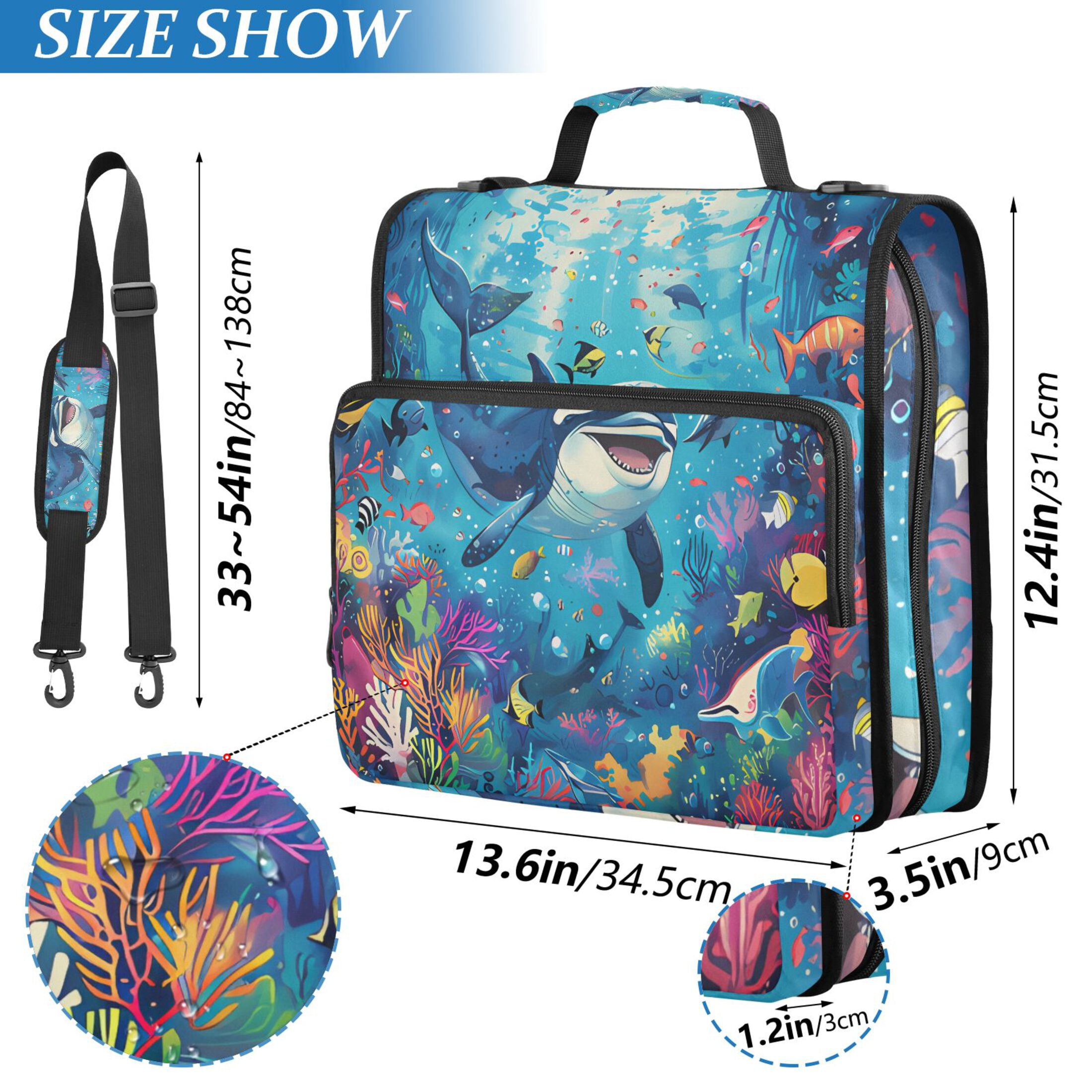 3 Ring Zipper Binder with Shoulder Strap Waterproof Trapper Keeper 2 Inch D-Ring 500 Sheets Capacity Dolphin and Fish