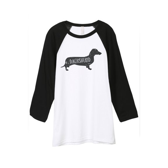 Thread Tank Dachshund Dog Silhouette Unisex 3/4 Sleeves Baseball Raglan White Black Small