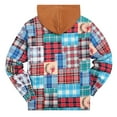 thumbnail image 3 of HAPIMO Rollbacks Men's Fashion Flannel Fake Tow-Piece Jacket Thick Quilted Plaid Printed Color Patchwork Hooded Jacket Padded Cotton Jacket with Pocket Blue XL, 3 of 8