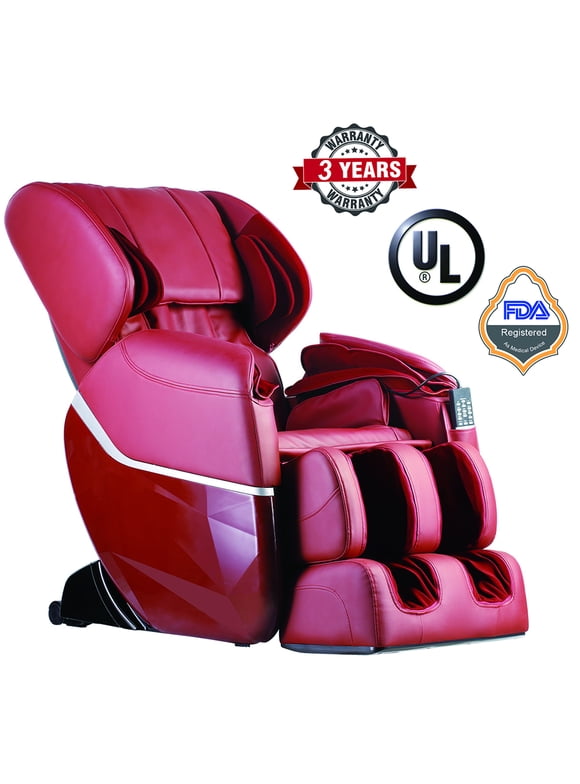 Zero Gravity Full Body Electric Shiatsu UL Approved Massage Chair Recliner with Built-In Heat Therapy and Foot Roller Air Massage System Stretch Vibrating for Home Office,Burgundy