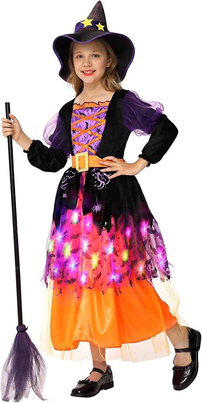 EastVita Witch Costume Halloween for Girls Toddler,Light Up Witch
