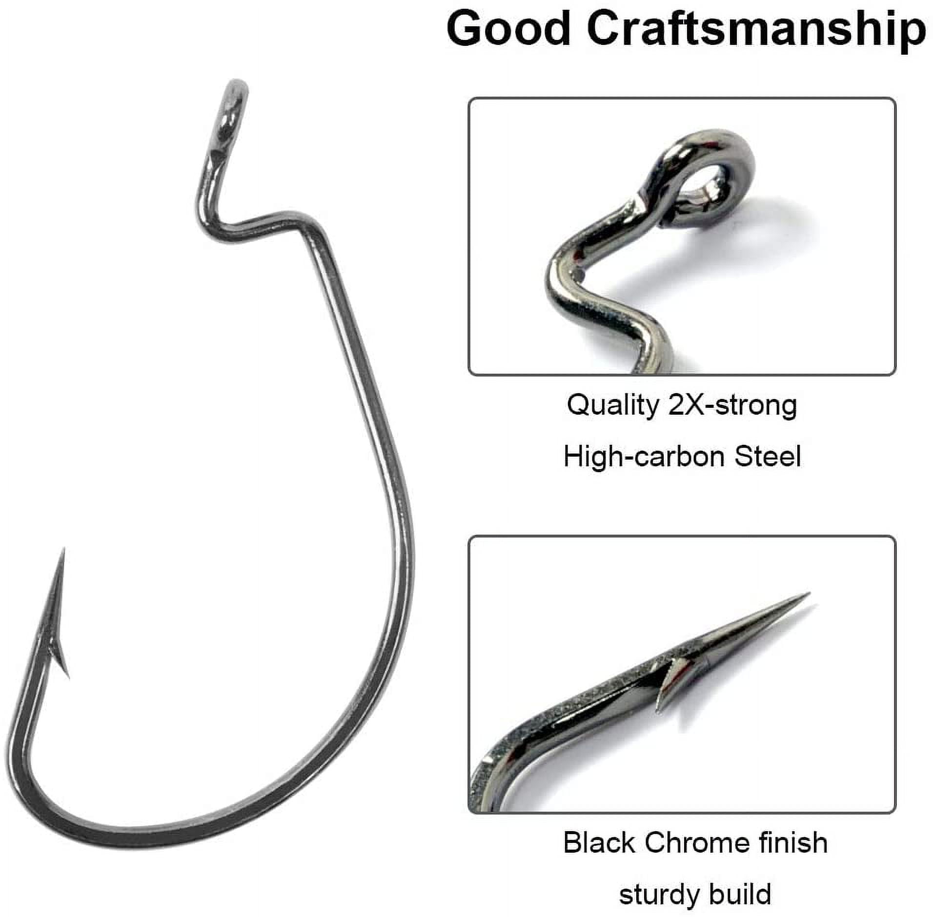 Fishing Hooks, 100pcs/box Offset Wide Gap 2X Strong Worm Hooks