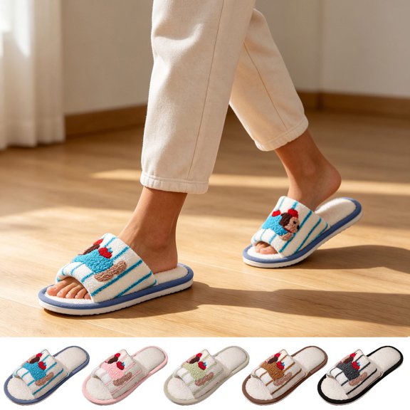 ichuanyi Fuzzy Open Toe Slippers for Women Indoor Cozy Fluffy Ladies Slippers, Cute Dachshund Winter Bedroom House Shoes Slip On Slides Sandal
