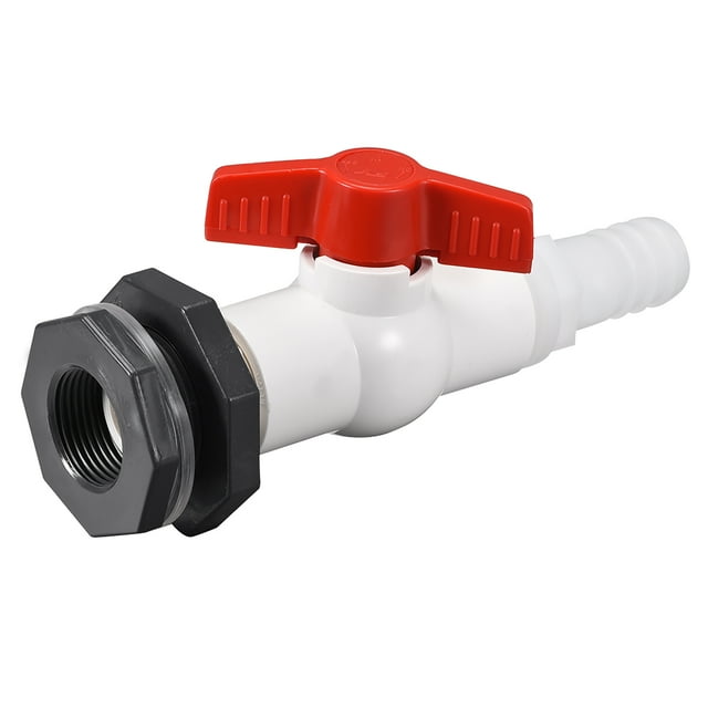 Kit de conector de válvula de bola de PVC Uxcell, grifo de jardín G1, con adaptador de ajuste de fondo, gris, blanco y rojo para tanque de agua