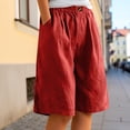 thumbnail image 2 of Rggeeun Women'S Pants Solid Color Elastic High Waist Knee Length Wide Leg Loose Fit Breathable Pleated With Side Pockets & Front Button For Outdoor Play Fashion Bottoms,Red,Xxl, 2 of 6