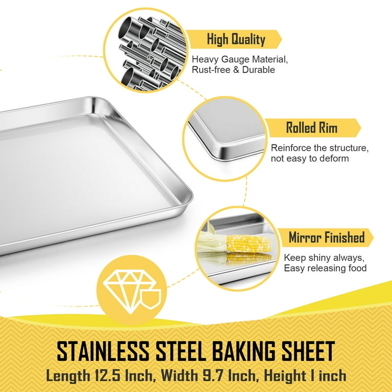 Toaster Oven Pans Set of 2,Stainless Steel Toaster Oven Tray Rectangle Size  12 x 10 x 1 inch, Rust Free & Deep Edge, Thick & Sturdy, Easy Clean &  Dishwasher Safe 