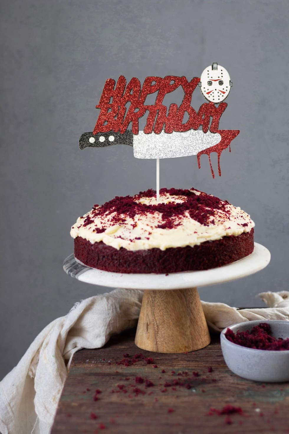 Wrilicyoki Horror Happy Birthday Cake Topper for Movie Have a Killer Themed Kids Boy Girl Men Women Birthday Party Supplies Black Red Decor… 
