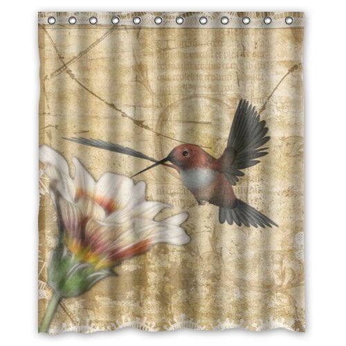 HelloDecor Hummingbird Shower Curtain Polyester Fabric Bathroom
