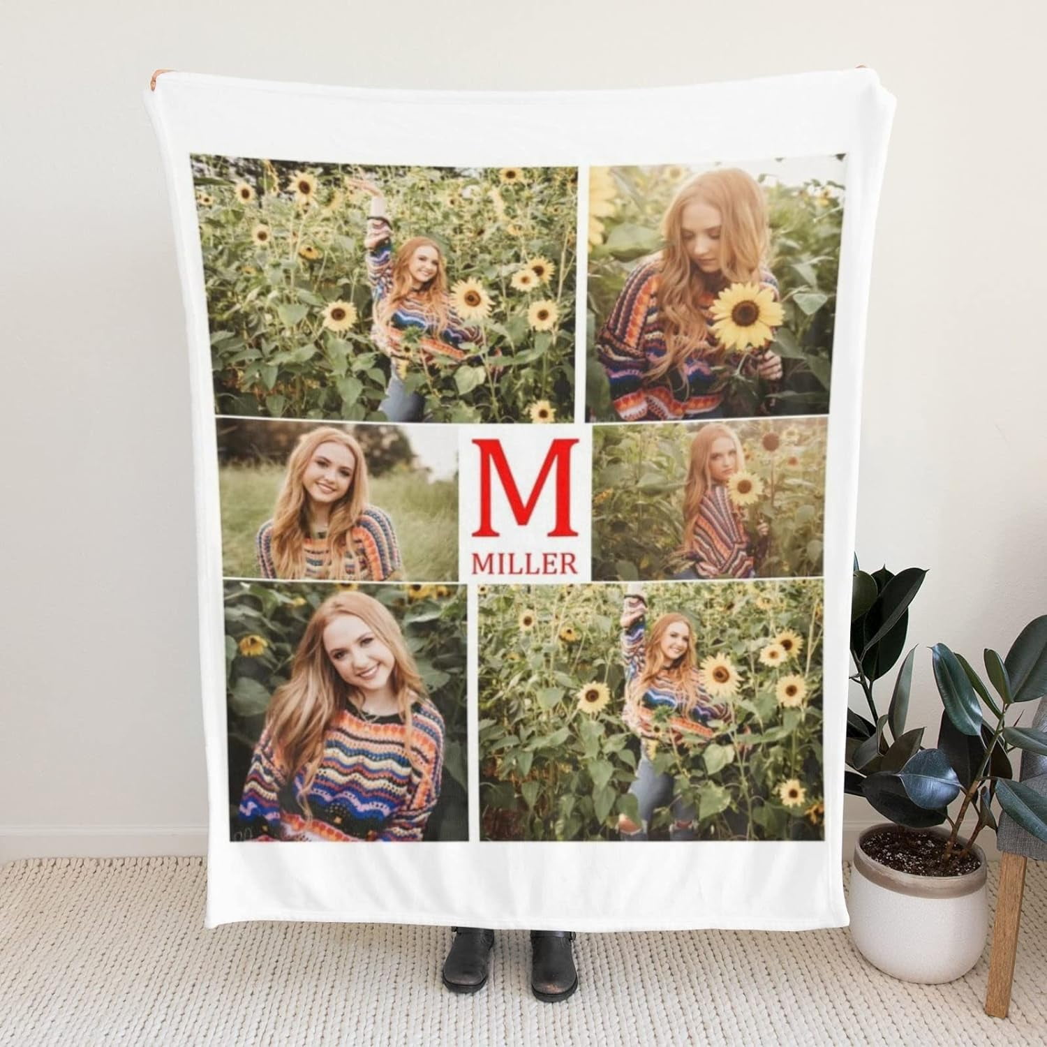 Custom Blanket with Text Photo Collage Customized Blankets with Pictures, Personalized Throw Blanket for Father, Mom, Kids, Dogs, Friends Couple or Lover as Christmas Birthday Gift