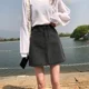 thumbnail image 5 of Falda vaquera adelgazante de cintura alta para mujer, estilo A, de verano, estilo fino, talla grande, color sólido, que cubre el vientre, 5 of 5