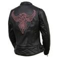 thumbnail image 2 of Milwaukee Leather MLL2570 Women's 'Phoenix Embroidered' Black and Fuchsia Pink Leather Motorcycle Jacket X-Small, 2 of 7