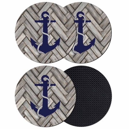 Nautical Anchor Coasters Set of 4 Absorbent Coasters for Drinks Summer Coastal Ocean Vintage Wood Coaster for Desk Coffee Table Protection Home Decor House Warming Gifts 4
