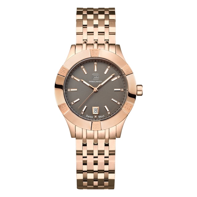 Reloj Glock Precision para mujer, caja de acero dorado rosa de 36 mm