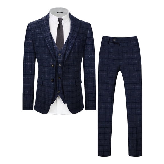 i·FineLong Men's Plaid Three - Piece Suit, Suitable for Business and Travel