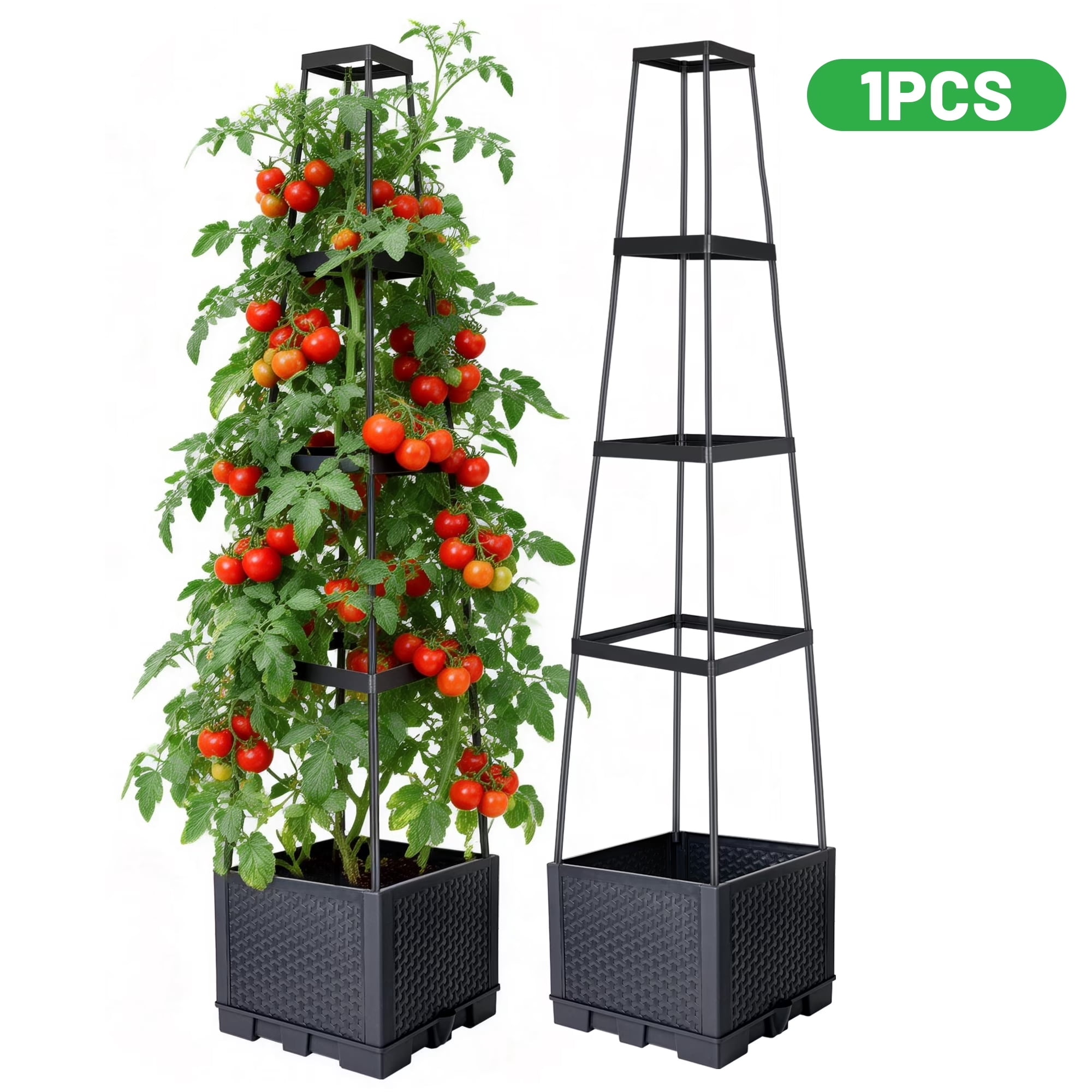 Tomato Cage, Raised Garden Beds Outdoor, Planters for Outdoor Plants with Trellis 57'' Tomato Planters for Climbing Vine Vegetables Flowers Plants Self Watering Tomatoes Cage for Outdoor Patio