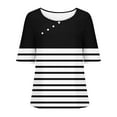 thumbnail image 3 of ameIAEA Women Short Sleeve Striped Shirts Round Neck Loose Tunic Tops Summer Button Blouses, 3 of 5