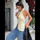 thumbnail image 5 of Blusa de Verano para Mujer, Sin Mangas, con Cuello Halter, Aberturas y Lazo, con Espalda Descubierta, Ideal para Salir. Caqui M, 5 of 9