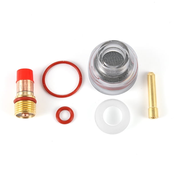 6 copas vidrio con boquilla lente gas para soldadura por argón TIG-17/18/26 (2 4 mm)
