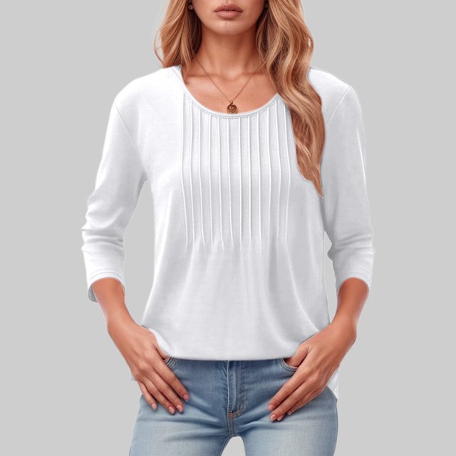 Huaizzzy Haut à Manches Longues pour Femmes Mode Décontractée Plissé Col Rond Bas Hauts Athlétiques à Manches Courtes pour Femmes Grands T-Shirts pour Femmes T-Shirts Unis pour Femmes Haut d'Entraînement pour Femmes T-Shirts à Manches Longues pour Femmes