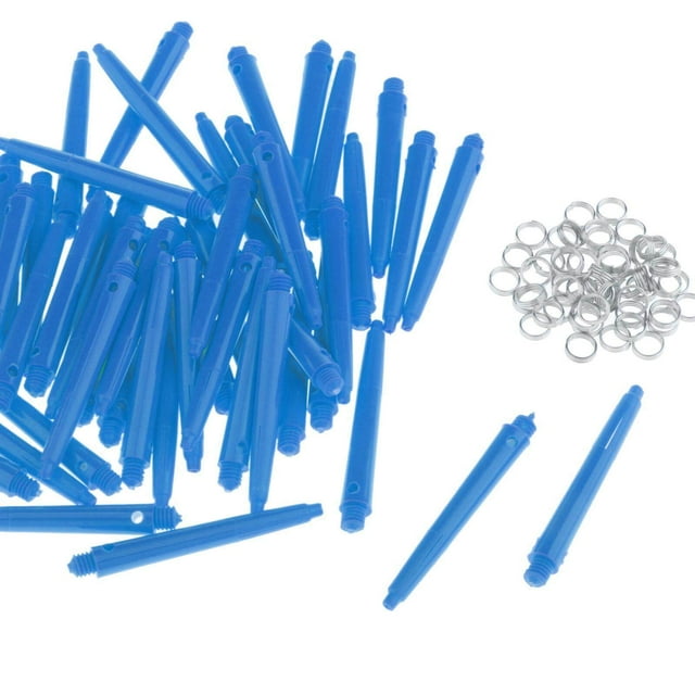 50x Arbres de Fléchettes 2BA Tiges de Fléchettes Accessoires avec Anneaux de Protection 45mm Bleu