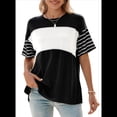 thumbnail image 1 of Blusa Informal de Verano 2025 con Cuello Redondo y Rayas en Bloques de Color para Mujer, Talla Grande, Color Negro, Talla XL, 1 of 9