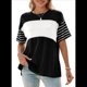 thumbnail image 1 of Blusas de Verano para Mujer, de Gran Tamaño, con Cuello Redondo, Informales, con Rayas y Bloques de Color, Color Negro, Talla L, 1 of 9