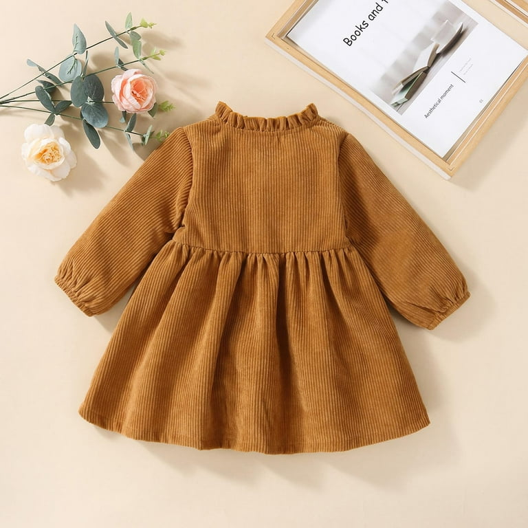 HBYJLZYG Corduroy Dresses, For Children Girl Clothing Toddler Baby Long  Sleeve Solid Color Dress Button Clothes Xmas Baby Shower 12 Months-4 Years  - Walmart.com