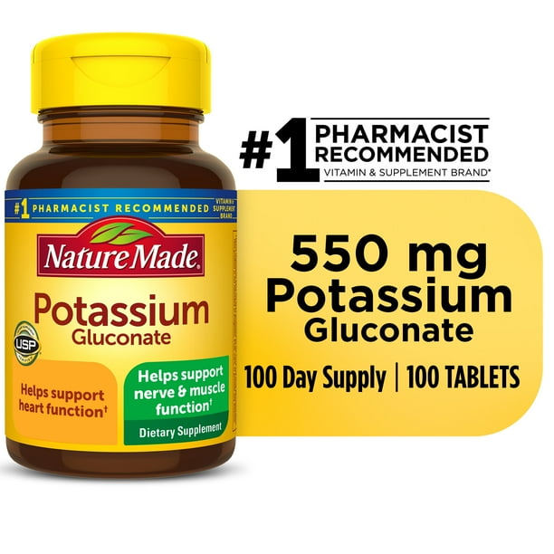 Nature Made Potassium Gluconate 550 mg Tablets, 100 Count