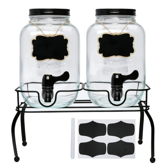 Distributeur de Boissons en Verre 1 Gallon avec Support, Distributeur de Boissons en Verre avec Robinet et Infuseur de Fruits pour Fêtes, Kombucha, Distributeur de Limonade en Verre Clair, 2 Pack