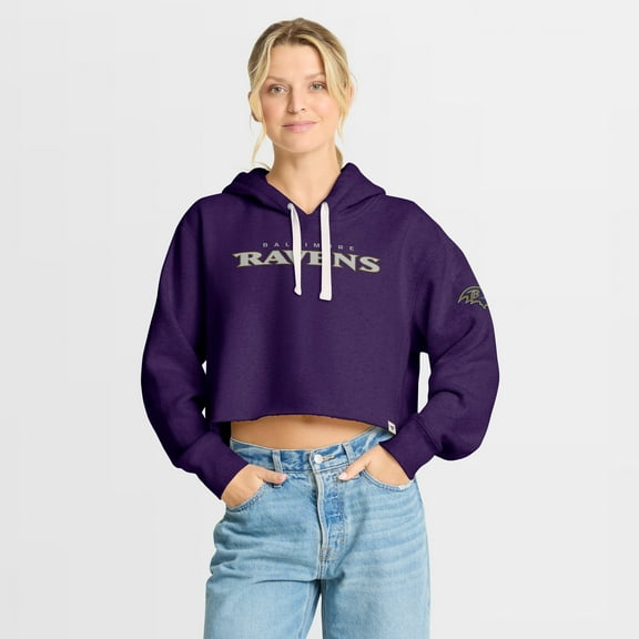 Women's Fanatics Purple Baltimore Ravens Oversized Hometown Heritage Cropped Hoodie