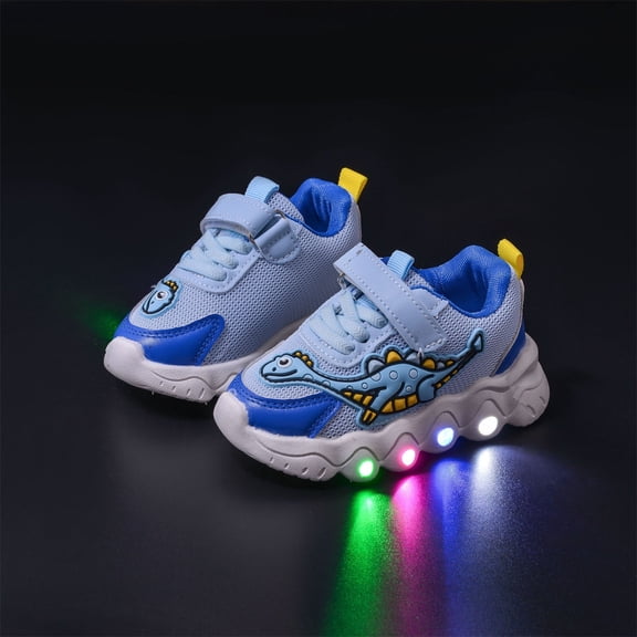 CYRBOKO Boys Light Up Sneakers, Breathable Non-Slip Casual Soft Sole Athletic Shoes Blue Size 11 (Little Kids)