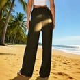 thumbnail image 5 of FRSASU Cotton Linen Pants Women Wide Leg Palazzo Summer Flowy Pants Beach Vacation Clothes Elastic Waist Travel Trousers with Pockets Army Green, 5 of 9