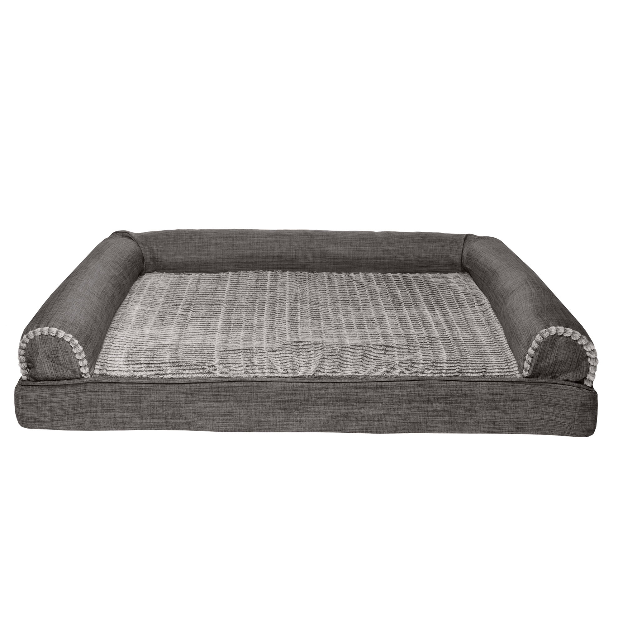 FurHaven Pet Products Luxe Fur & Performance Linen Cooling Gel Top Sofa Pet Bed for Dogs & Cats - Charcoal, Jumbo Plus
