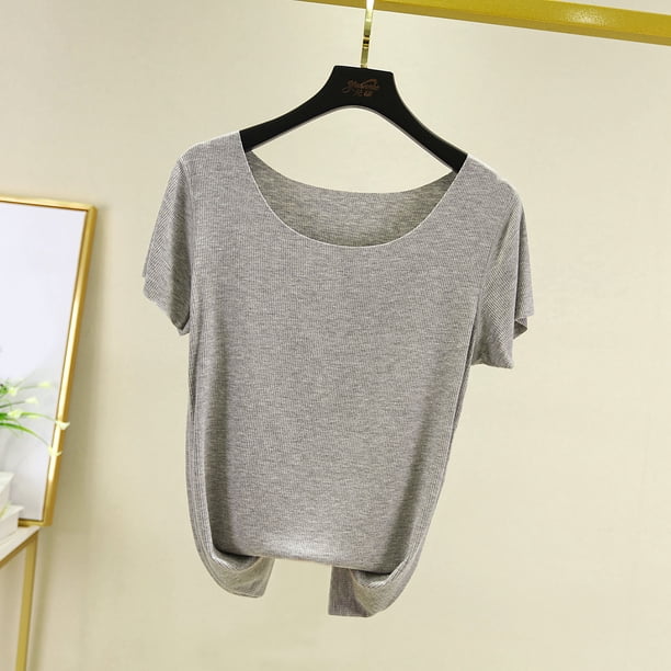 Fiudx Camisetas para Mujer Camiseta Holgada de Manga Corta de Color Sólido con Cuello Redondo para Mujer Top/Camisa de Cuello Redondo de Manga Corta