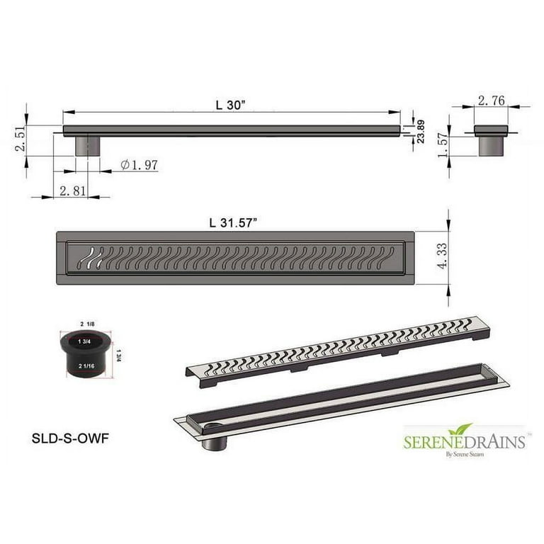 Side Outlet 30 Inch Linear Shower Drain with ABS Drain Base Flange and Hair  Trap, Complete Shower Drain Installation Kit, SereneDrains 