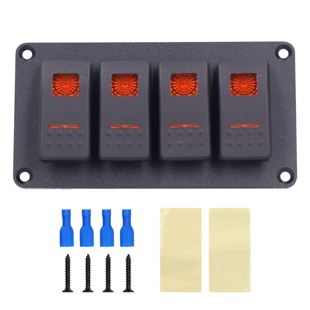 Rocker Circuit Breaker, Switch Panel, Practical Durable PC Aluminum Yachts For Vehicles Ships Blue Light,Red Light,Orange Light,Green Light