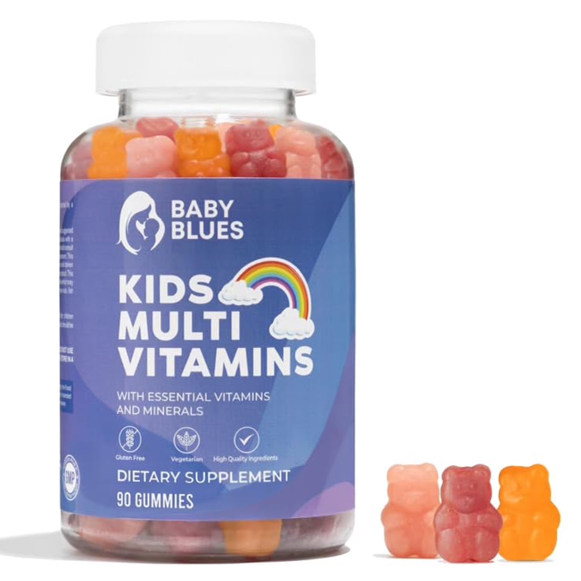 Baby Blues Kids Multivitamin Gummies, Organic Daily Vitamins for Children, Immune and Brain Support, 90 Count