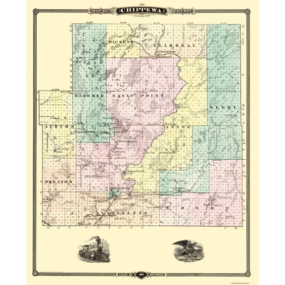 Historic County Map - Chippewa County South Wisconsin - Snyder 1878 - 23 x 28.19 - Vintage Wall Art